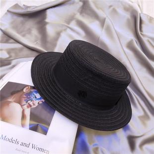 新品Mona张绮贤同款白色平顶草帽艾达精品一号法式帽子女夏季防晒
