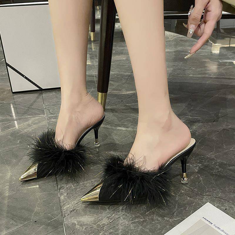 推荐晨袍拖鞋新娘结婚羽毛高跟鞋女婚鞋2025新款伴娘鞋日常可穿订
