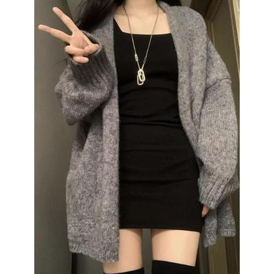 新品宽松慵懒风灰色中长款