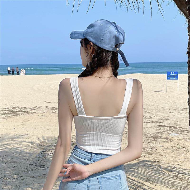 现货白色运动背心女夏外穿健身防震防下垂美背吊带带胸垫辣妹性感