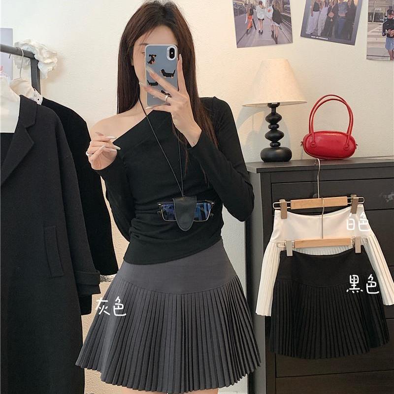 现货大码胖mm防走光西装百褶半身裙女秋季高腰显瘦半裙遮跨A字短