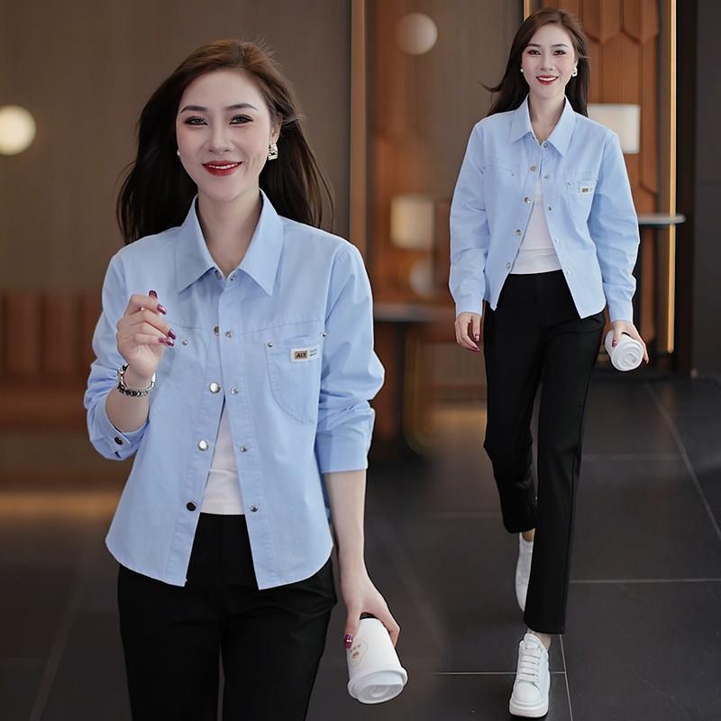 新品休闲短款衬衫外套女2026秋季新款洋气宽松显瘦小个子百搭衬衣