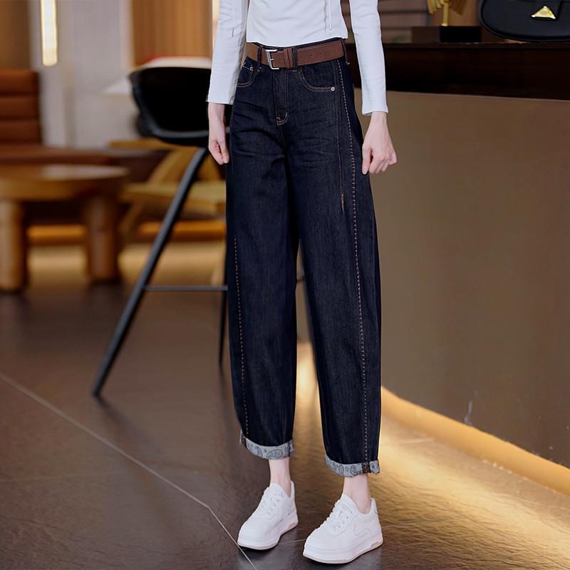 新品卷边牛仔弯刀垮裤女2025新款秋季复古水洗老爹裤女宽松印花休
