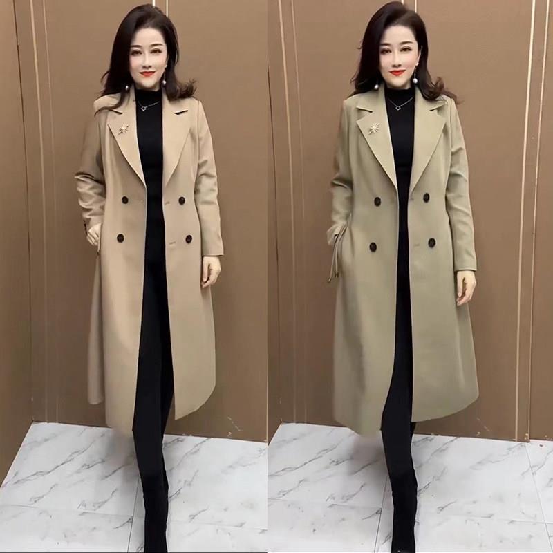 新品卡其色中长款风衣外套女2026春秋新款韩版宽松大码过膝双排扣