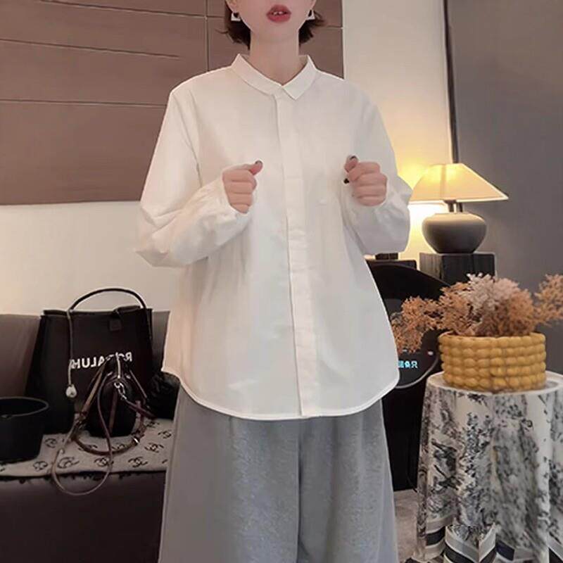 新品韩版白色翻领长袖衬衫女2026早秋款大码胖MM简约时尚衬衣气质