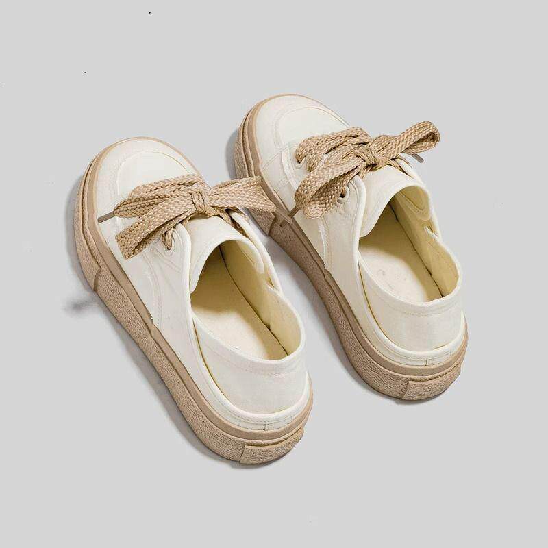 新品后跟可踩半拖帆布鞋女2026夏季新款小众原创百搭小白鞋配裙子