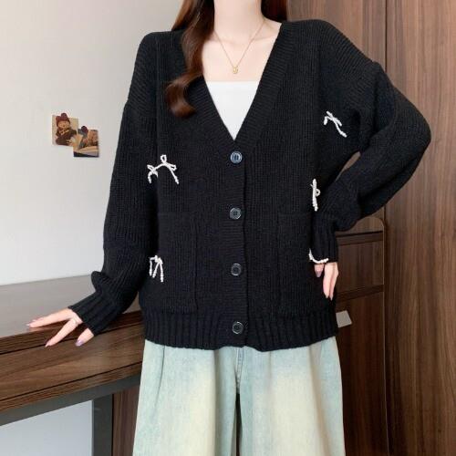 新品高级感珍珠蝴蝶结长袖