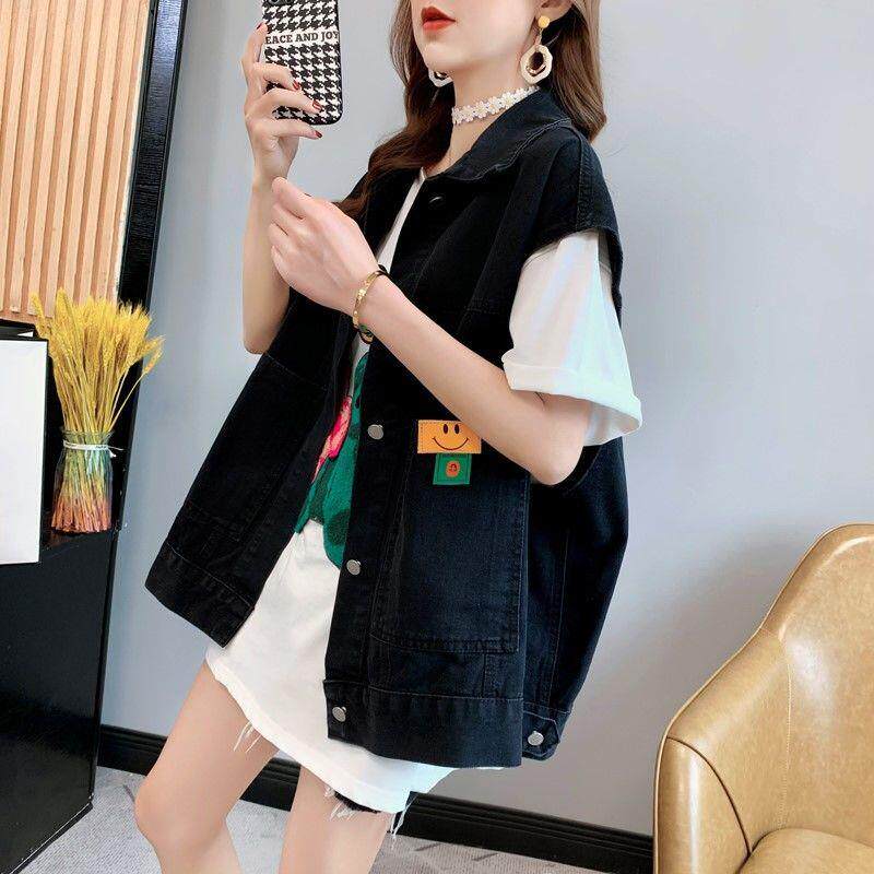 新品牛仔马甲女早秋欧货网红时尚洋气宽松大码小香风马夹坎肩无袖