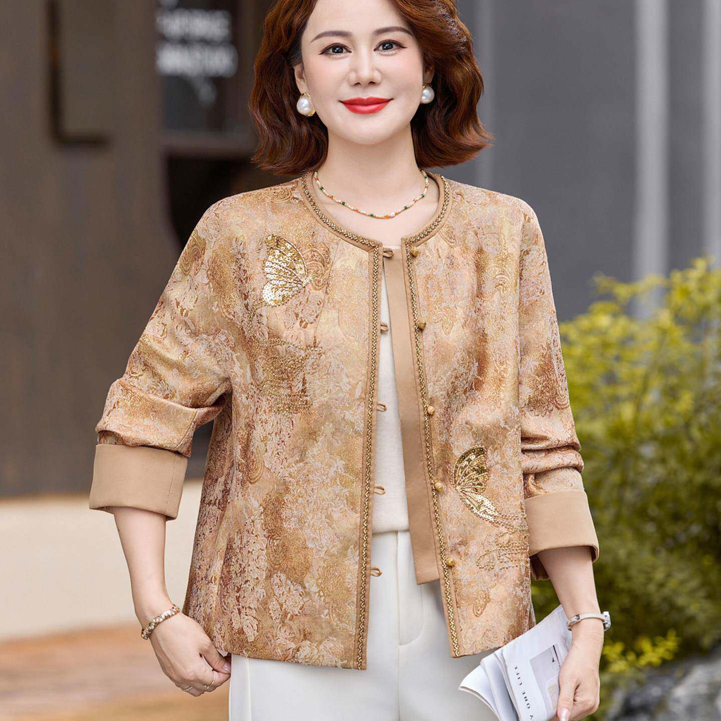 新品2026秋装新款新中式中老年女提花外套妈妈装国风气质外搭开衫