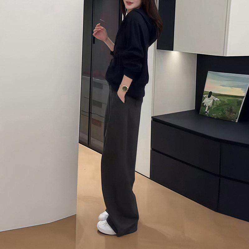 新品秋装搭配一整套美拉德风圆领拉链卫衣女休闲爆款阔腿长裤两件