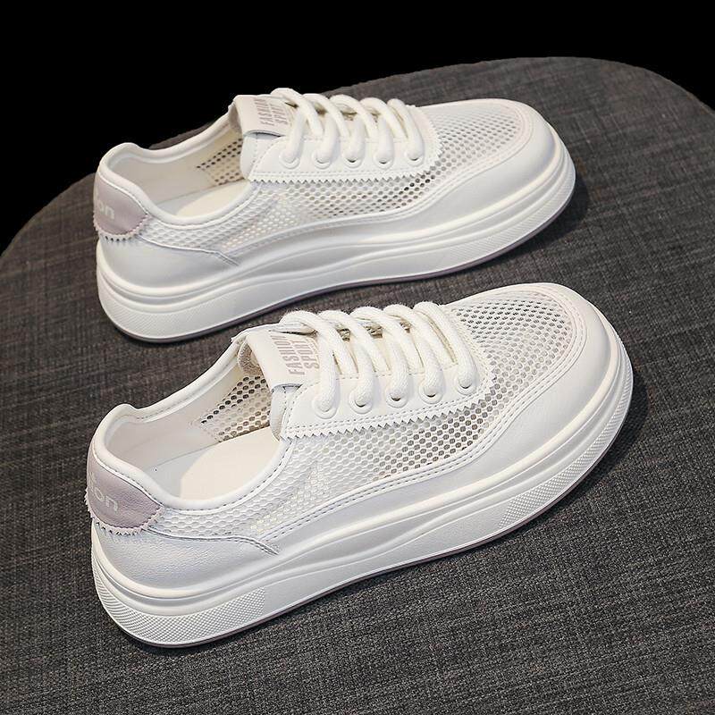 新品踩屎感34码真皮镂空小白鞋女款2026新款夏季薄款透气网眼运动