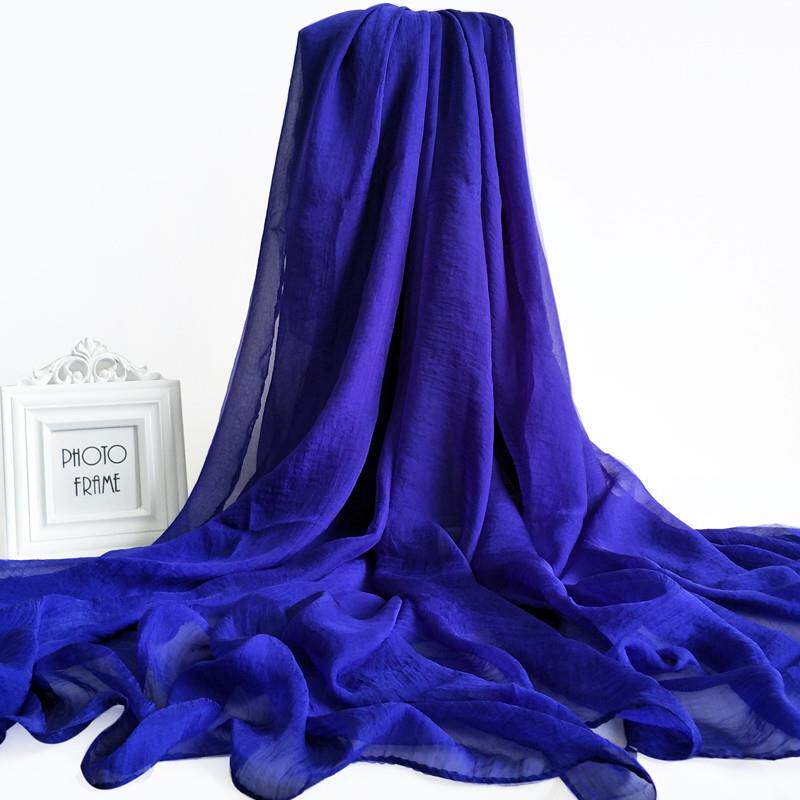 新品黑色丝巾女春夏季长款薄纱巾超大雪纺沙滩巾秋冬百搭纯色围巾