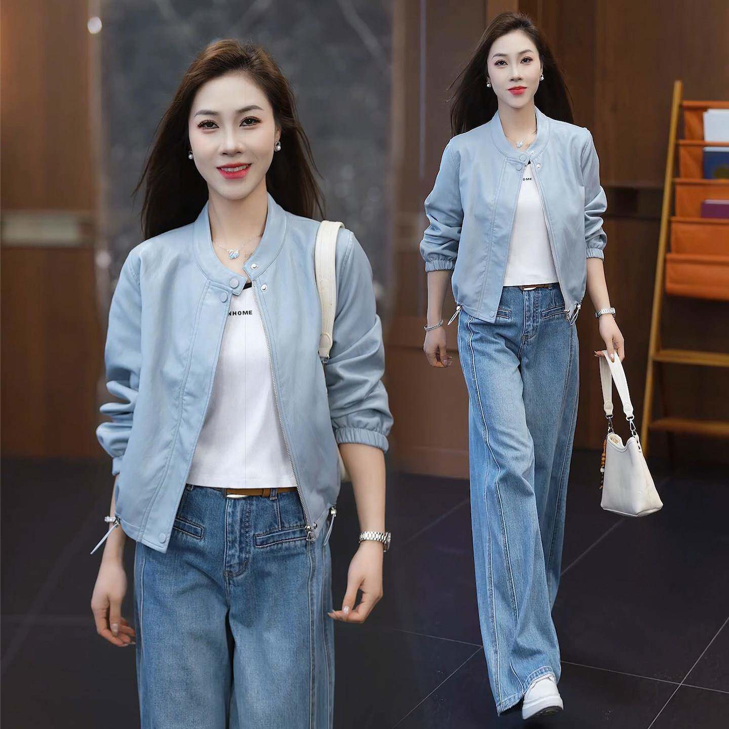 新品时尚休闲圆领短款皮衣外套女2026春季新款洋气宽松显瘦PU皮夹