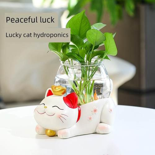 可爱招财猫水培花瓶桌面摆