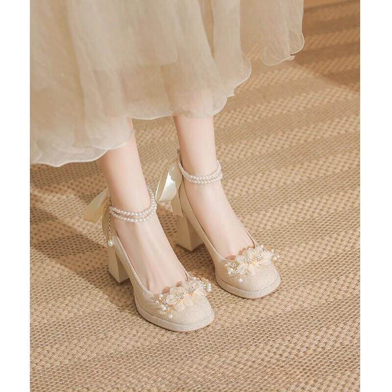 新品粗跟玛丽珍高跟鞋女防水台法式2026新款配旗袍礼服绝美婚鞋伴