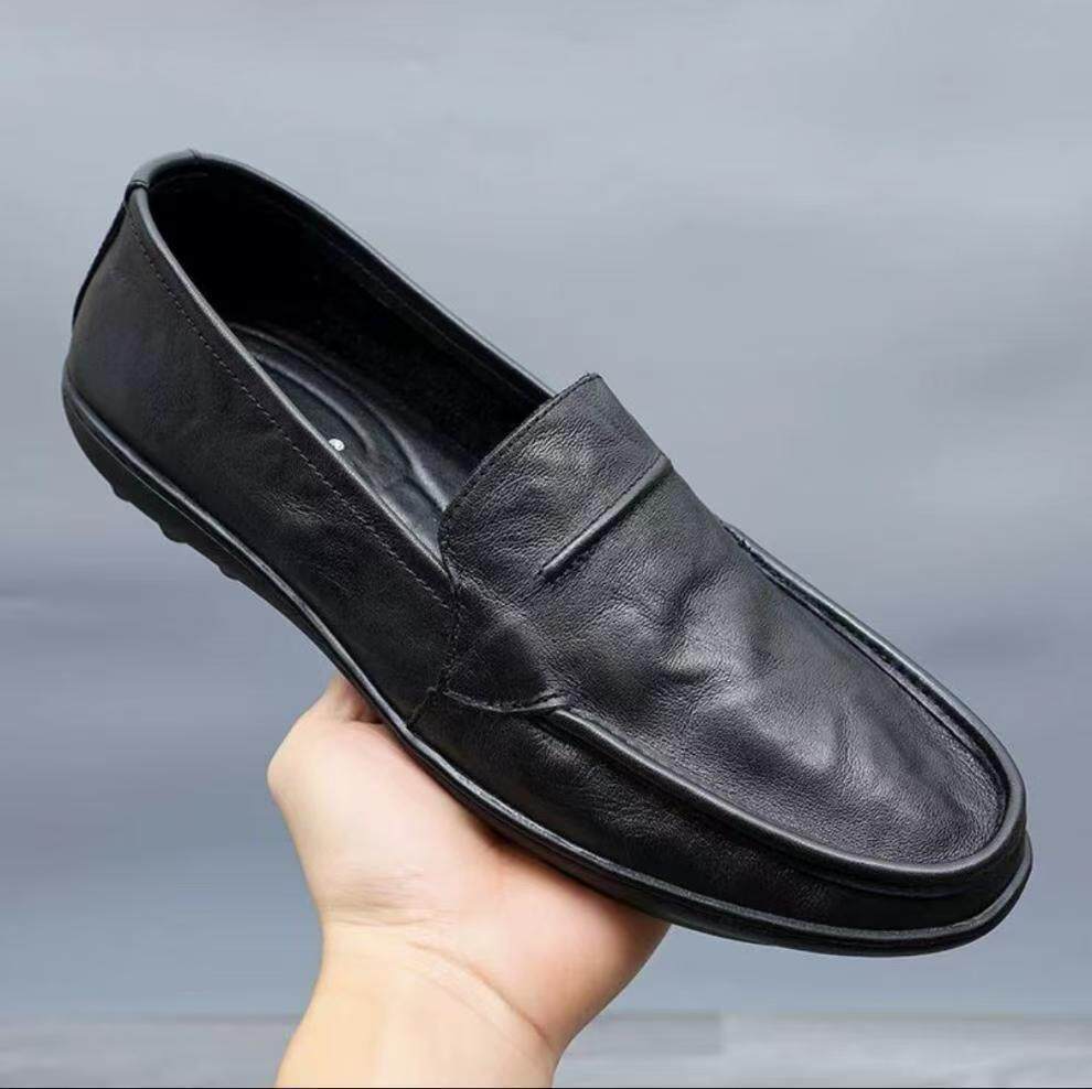 新品豆豆鞋男新款黑色皮鞋休闲时尚软面一脚蹬中青年轻便潮流开车