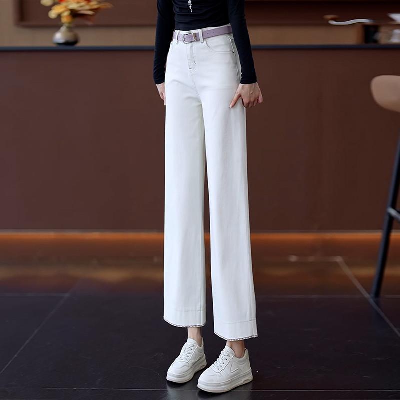 极速白色时尚牛仔阔腿裤女春秋2025年新款高腰宽松小个子九分直筒