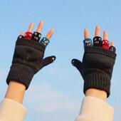 手工可爱表情少女翻盖毛线手套针织露半指秋冬学生写字创意搞怪