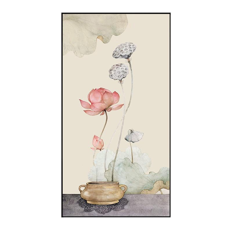 现货荷花装饰画新中式入户玄关挂画水墨禅意茶室民宿走廊过道壁画图片
