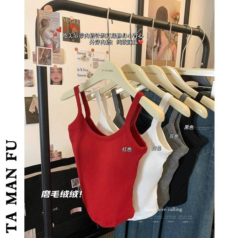 纯棉吊带背心女内搭秋冬2025新款加绒加厚白色带胸垫保暖打底上衣