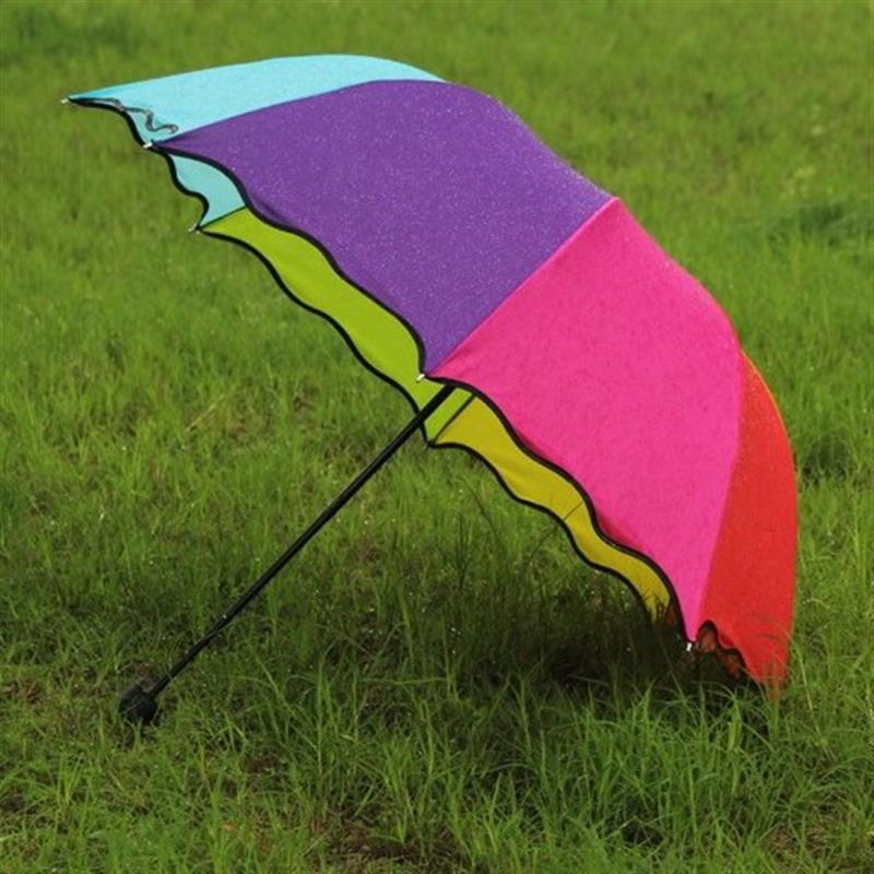 现货创意防晒彩虹太阳伞双人加大三折叠雨伞女韩国防晒遮阳定制广