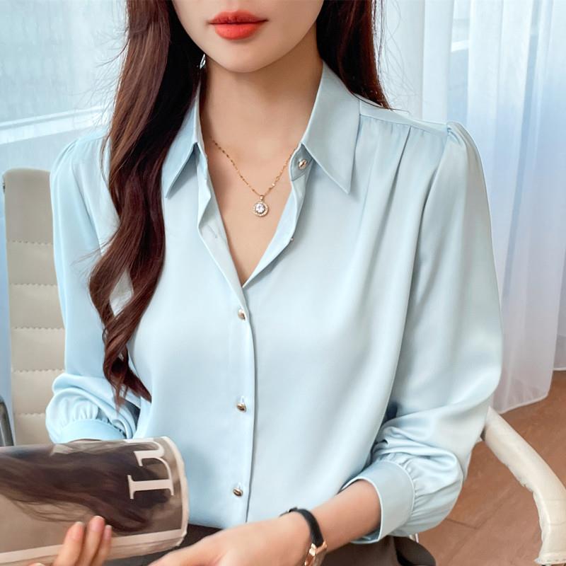 新品高级感缎面衬衫女2025
