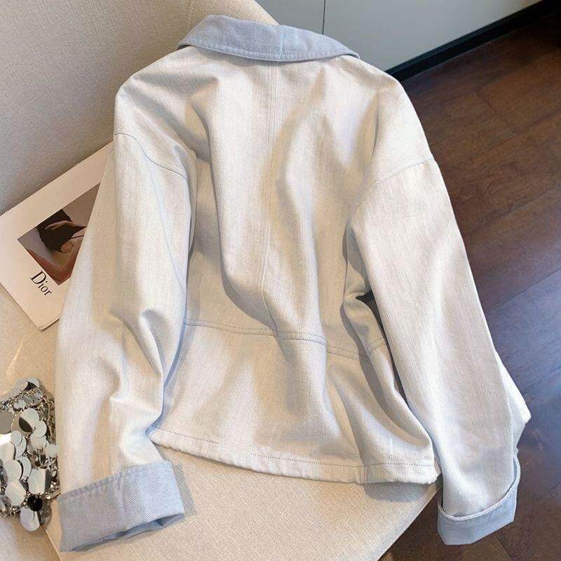新品高级感好看韩系休闲牛仔外套女春秋季出游独特漂亮翻领夹克上
