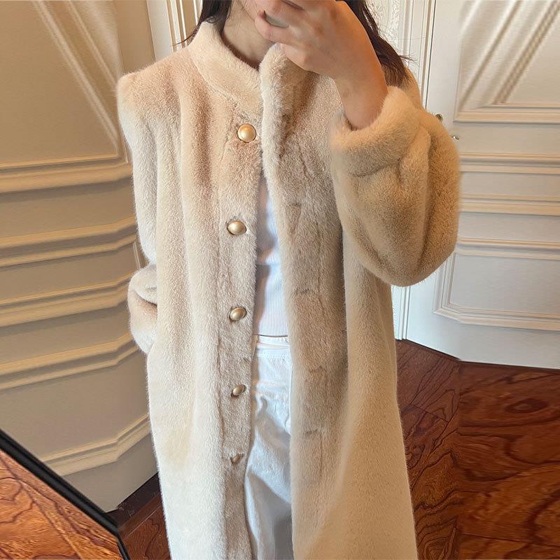 新品水貂绒皮毛一体外套女