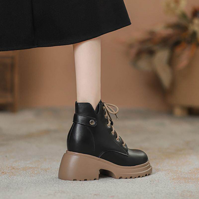 新品内增高马丁靴女松糕厚底单靴子英伦风白色小个子高跟10cm炸街