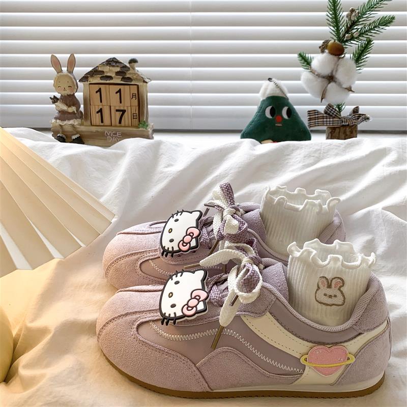 现货可爱凯蒂猫运动鞋女2025秋季新款复古阿甘德训鞋厚底防滑系带