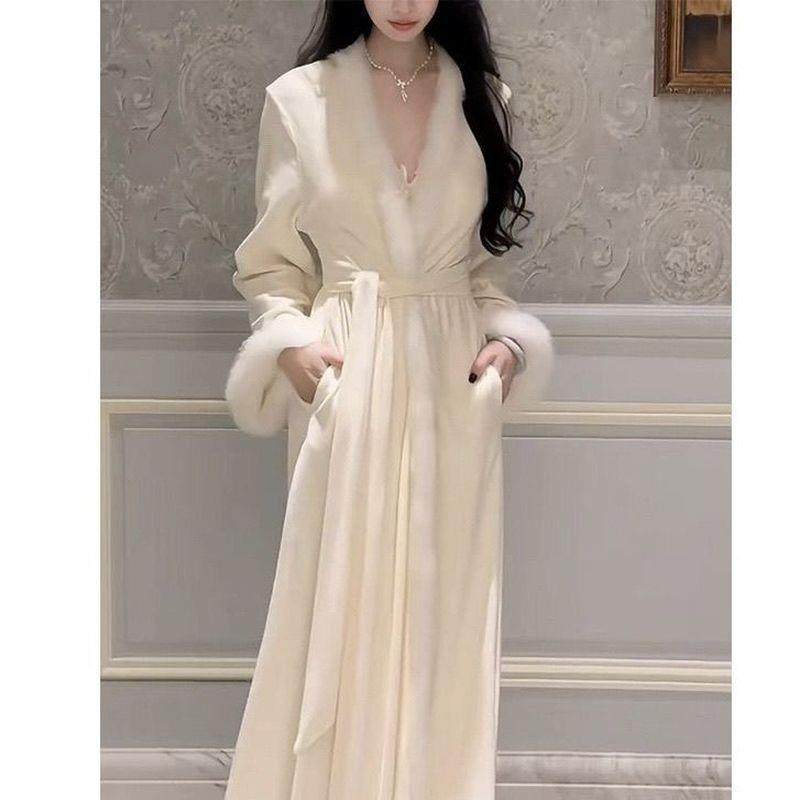 2024新款秋冬睡袍女法式高级感花边毛茸茸奢华气质显瘦浴袍家居服