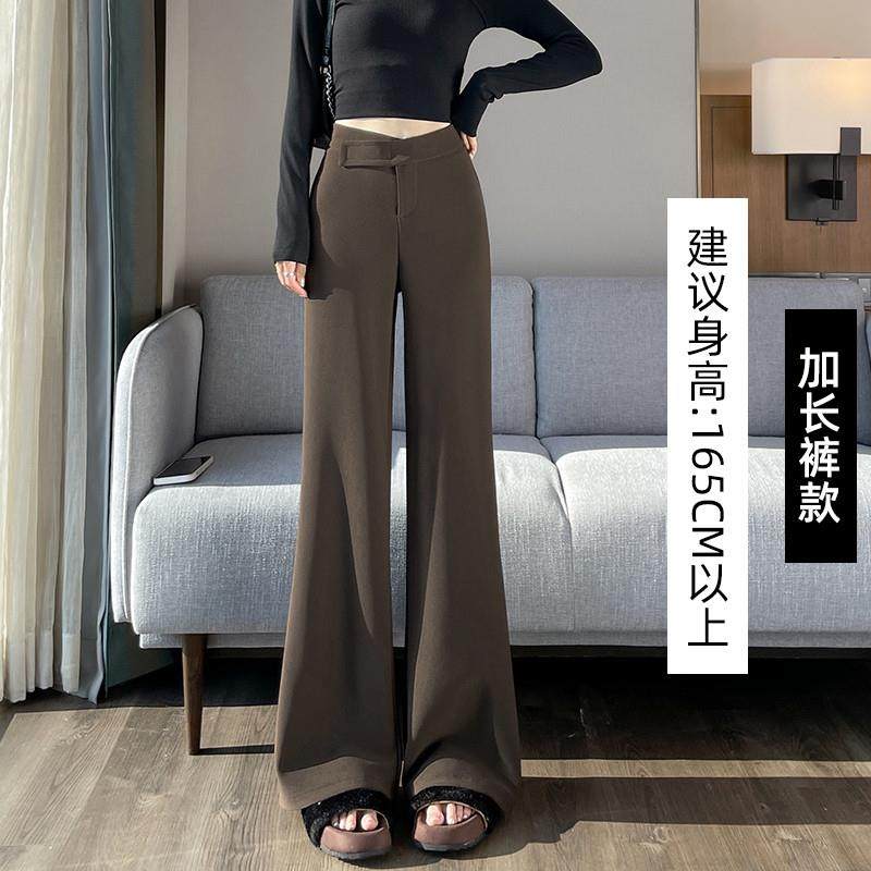 新品灰色西装微喇裤女春秋季2025新款高腰显瘦窄版休闲拖地裤喇叭