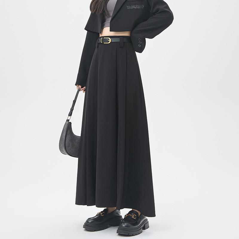 极速灰色西装百褶半身裙女秋季2025新款高腰显瘦垂感休闲a字大摆