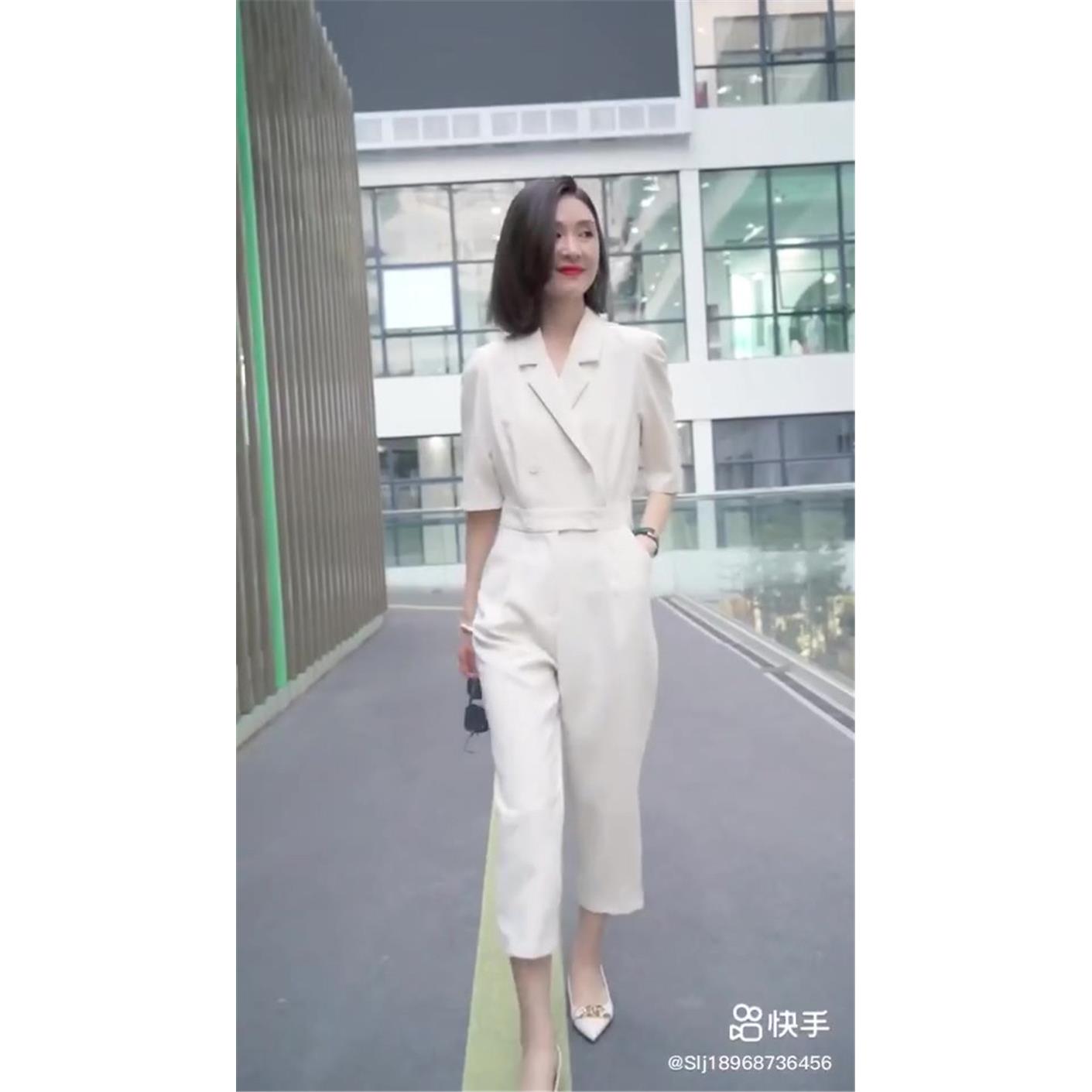 新品网红同款连衣裤女九分裤五分袖西装领高腰韩版显瘦2026连体两