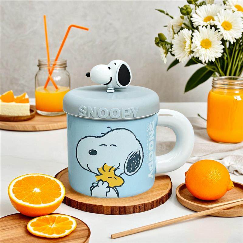 史努比陶瓷杯子带盖可爱卡通马克杯女生高颜值礼物杯学生儿童水杯
