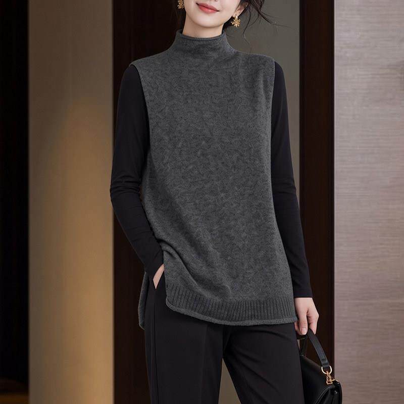 新品灰色高领针织马甲背心女2026秋季新款外穿叠穿法式高级感无袖