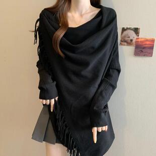 新品中长款针织开衫毛衣外套女款春秋大码胖mm设计感流苏上衣外搭