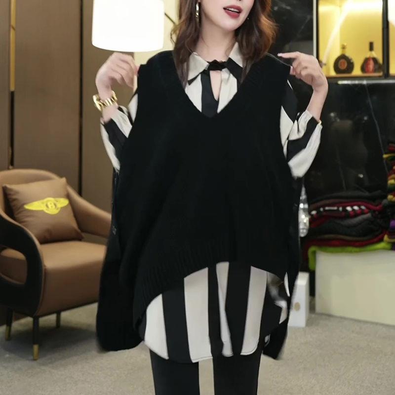 新品套装2026新款女装春款叠穿衬衫高级设计感小众针织上衣马甲两