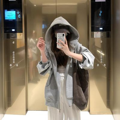 新品灰色卫衣外套女款连帽