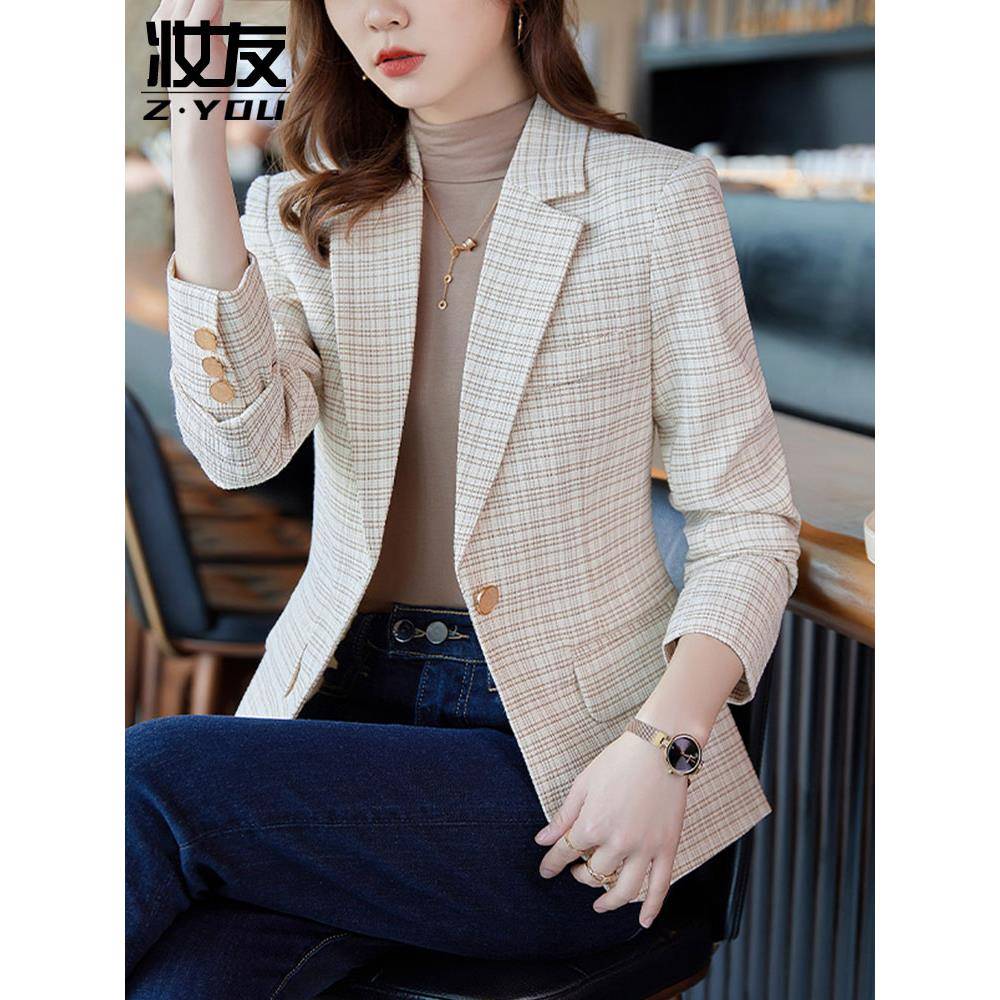 新品女士中年西服外套2026新款今年流行爆款妈妈修身显瘦格子西装
