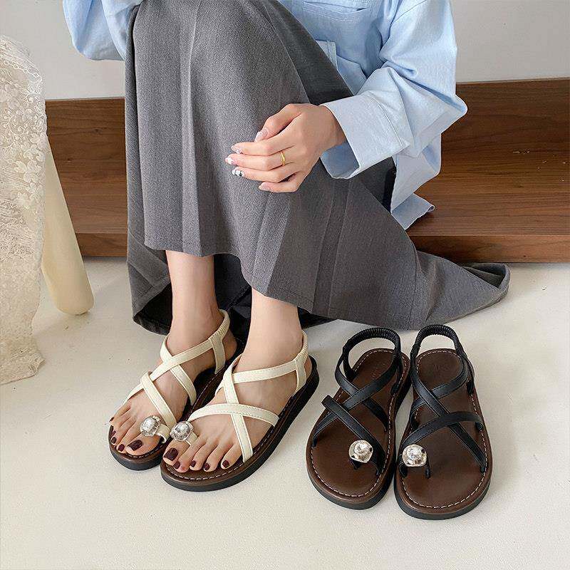新品绝美平底罗马凉鞋女款2026新款夏季外穿配裙子休闲运动套趾沙