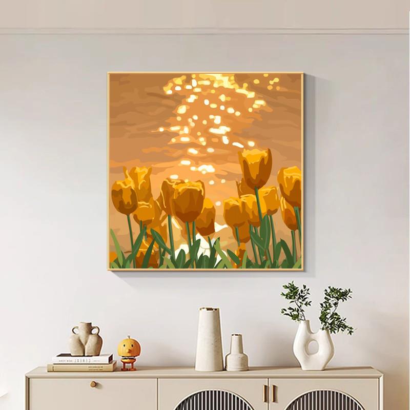 现货海上生花方形餐厅装饰画治愈花朵客厅饭厅背景墙挂画卧室油画图片