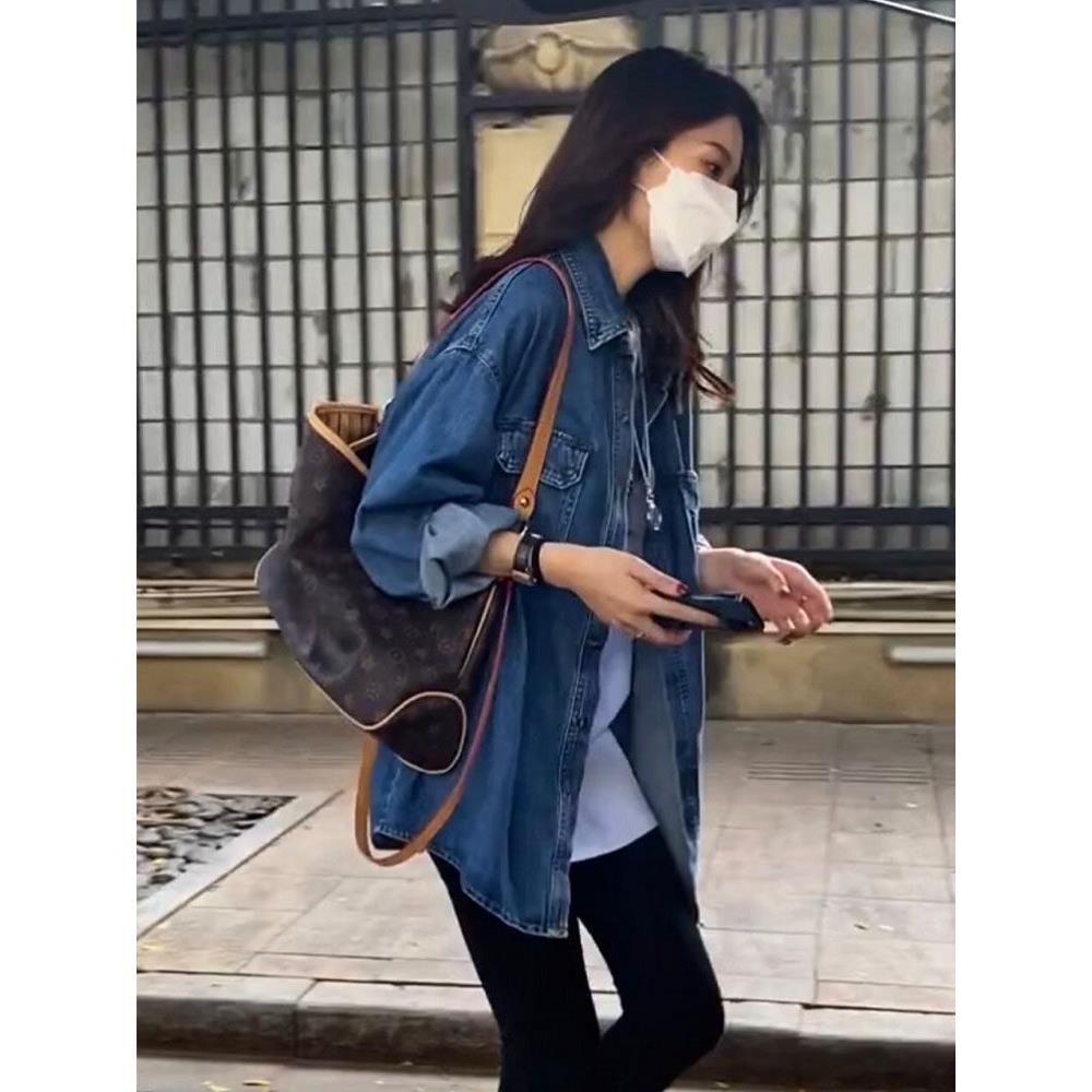 新品蓝色牛仔外套女春秋欧货流行漂亮时尚马甲夹克大版上衣中长款