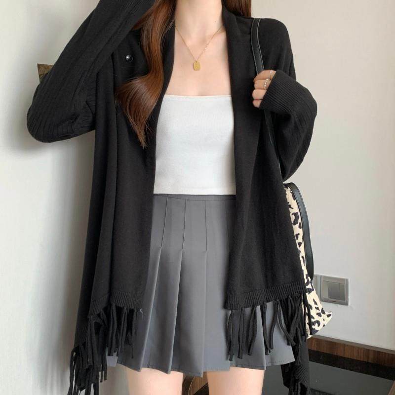 新品燕麦色荡领中长款针织