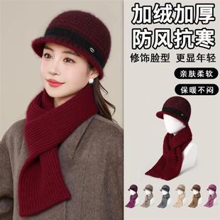 中老年人帽子女洋气时髦秋冬新款 毛线帽冬天加绒保暖妈妈奶奶帽子