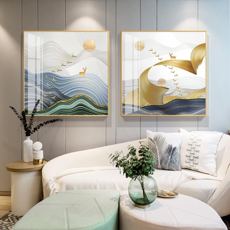 现货北欧装饰画现代简约客厅正方形抽象挂画餐厅轻奢招财麋鹿壁画图片