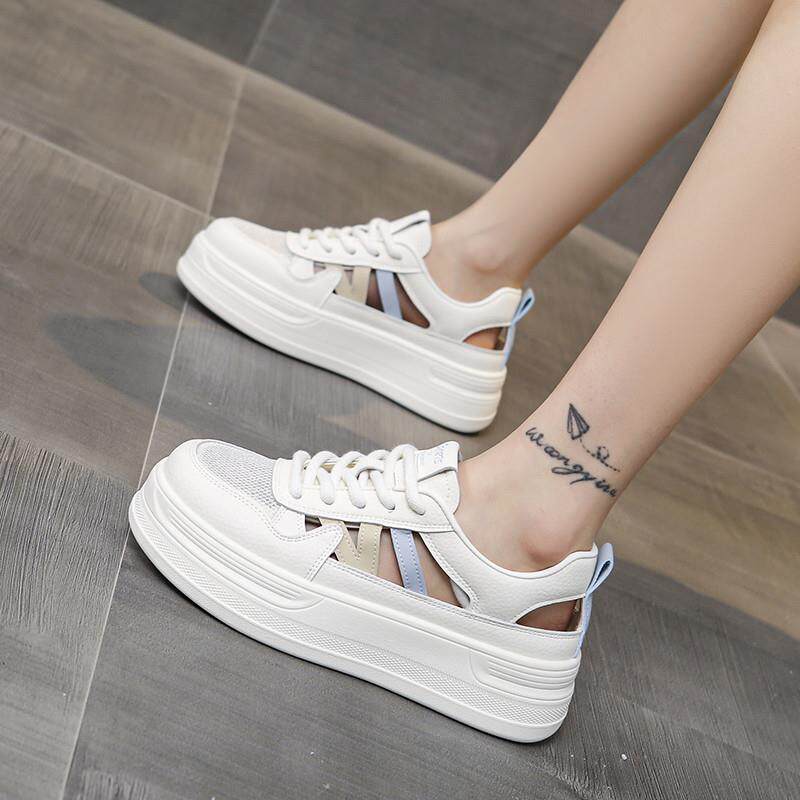 新品踩屎感34码真皮镂空小白鞋女款2026新款夏季网面透气洞洞包头