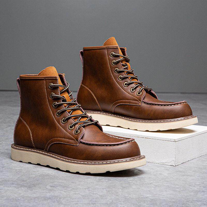 男士透气马丁靴特大码马丁靴男鞋45高帮真皮工装鞋46英伦47
