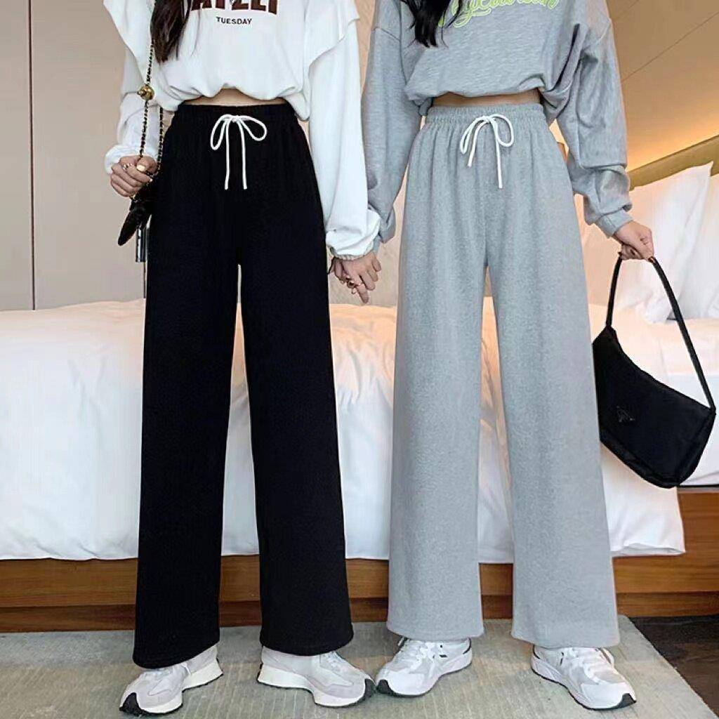 新品春秋新款阔腿裤女高腰垂感直筒拖地长裤韩版宽松学生百搭休闲