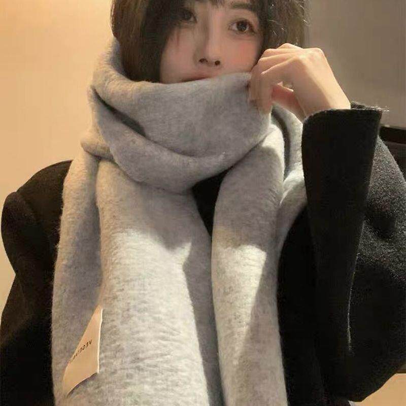 羊毛灰色毛线围巾女冬季20